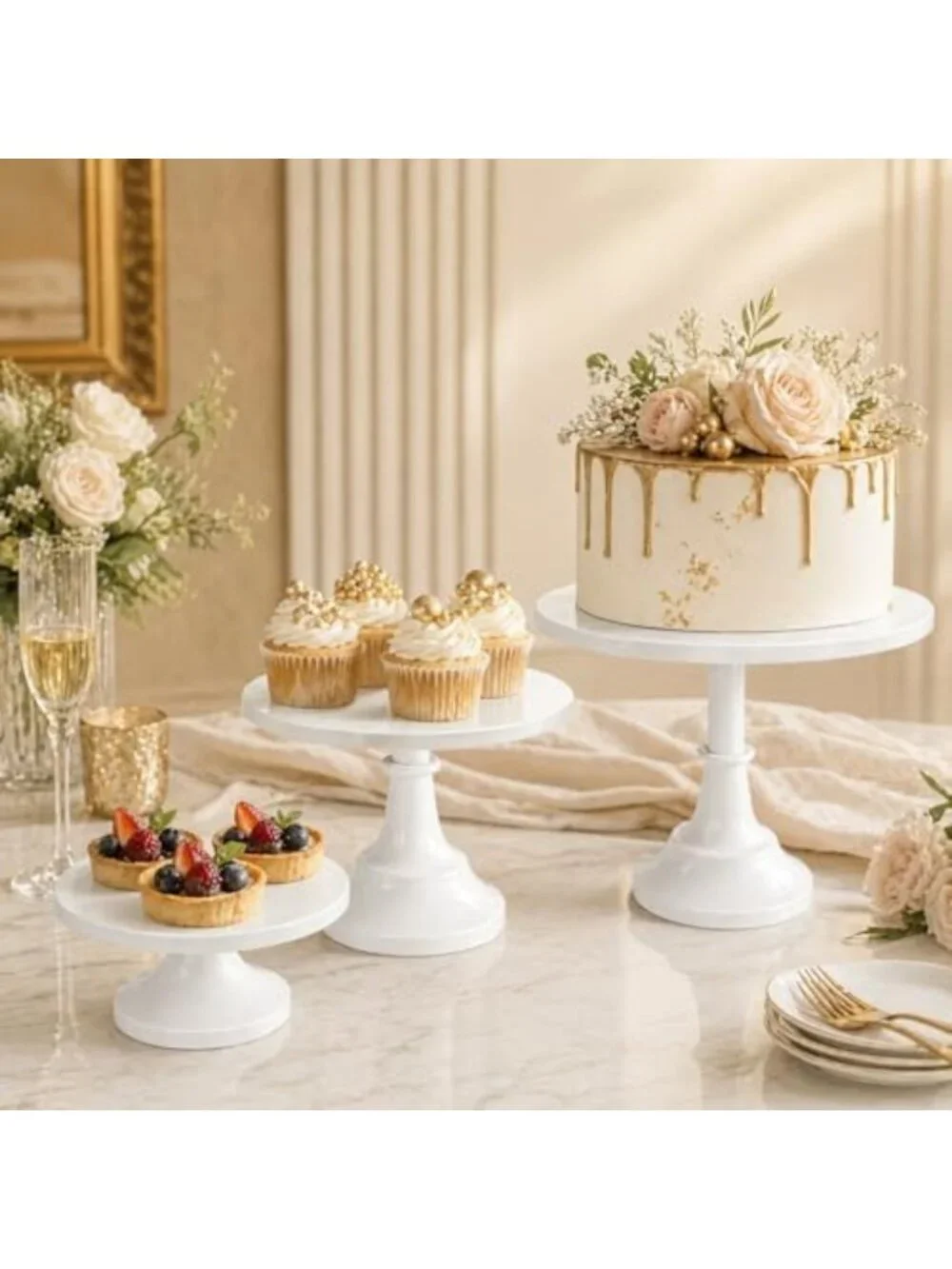 3 Pack Metal Tiered Cake Stands - 8, 10, 12 Inch Dessert Display Set